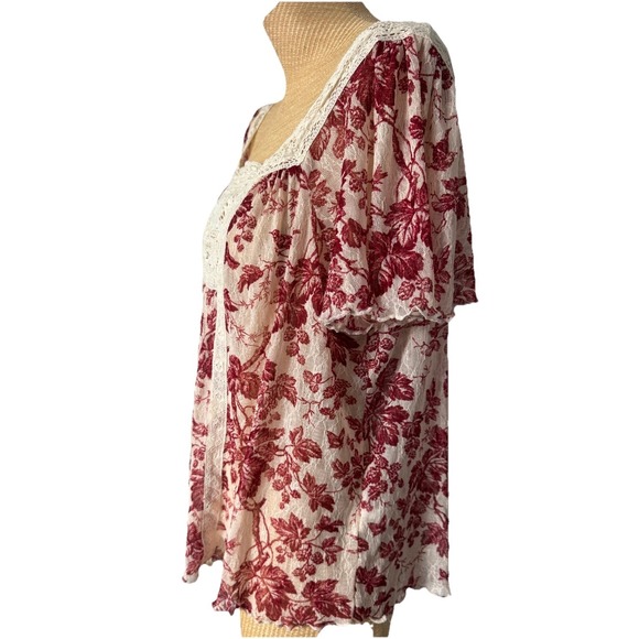 Denim & Supply Ralph Lauren Floral Lace Sheer Flowy Blouse Boho Red Size XL - Picture 4 of 7